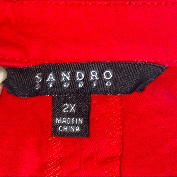 Sandro Studio Size 2X Red Jacket with Ruffled Edges and Breast Pockets - Picture 5 of 13